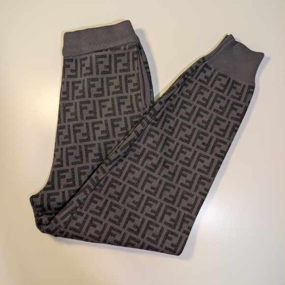 FF Pants - FF Monogram Ribbed Knit Joggers - Dark Grey/Black